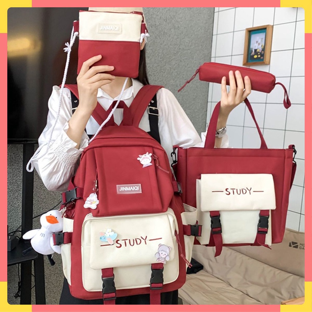 Balo Túi Xách HAPPIBAG Combo 4 món Phong Cách Ulzzang Hàn Quốc, Phù Hợp Đi Học Đi Chơi AL11