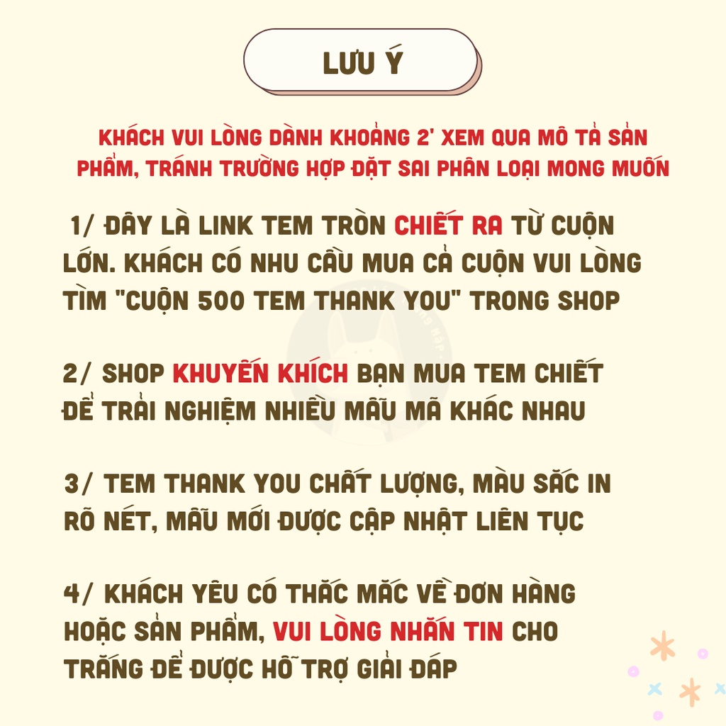 Set chiết 50-100 tem sticker Thank You cảm ơn niêm phong gói hàng giá rẻ họa tiết nổi bật dễ thương