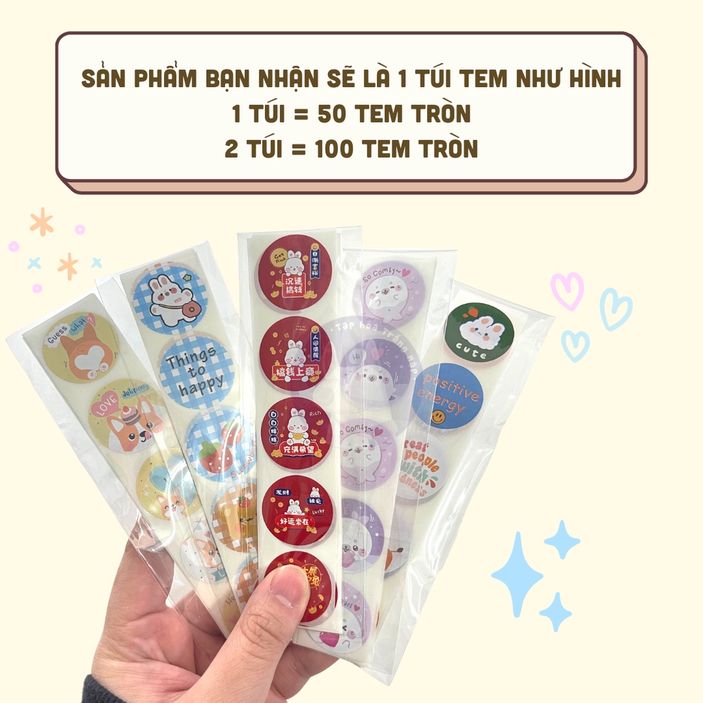 Set chiết 50-100 tem sticker Thank You cảm ơn niêm phong gói hàng giá rẻ họa tiết nổi bật dễ thương