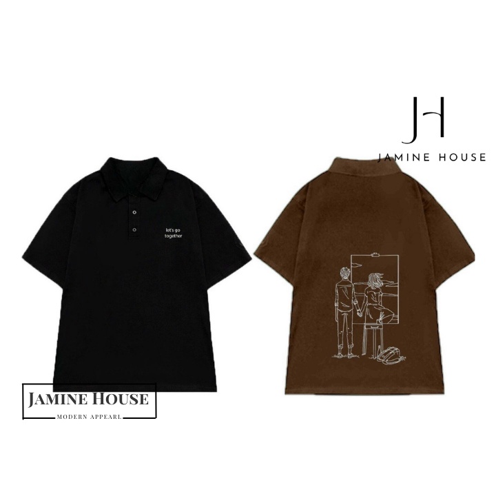 Áo Thun POLO CỔ TRỤ JAMINE HOUSE LET GO TOGETHER Màu Nâu, Đen Ulzzang và Unisex