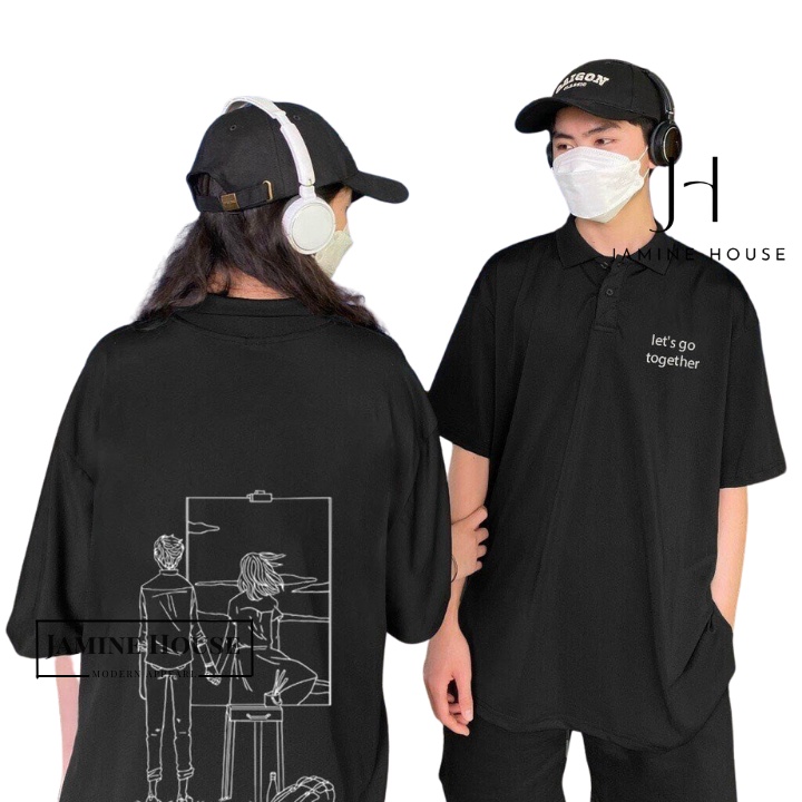 Áo Thun POLO CỔ TRỤ JAMINE HOUSE LET GO TOGETHER Màu Nâu, Đen Ulzzang và Unisex