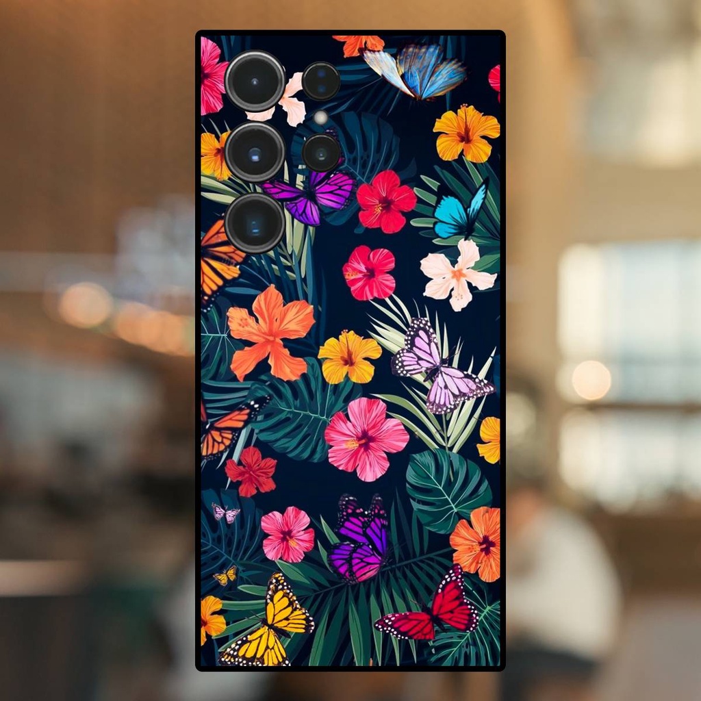 Ốp lưng điện thoại Samsung S23 Ultra viền đen Hoa Siêu Đẹp