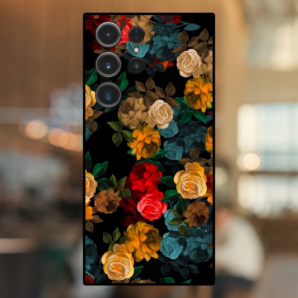 Ốp lưng điện thoại Samsung S23 Ultra viền đen Hoa Siêu Đẹp