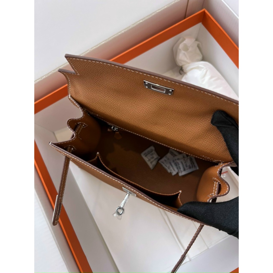 Túi cầm tay đeo chéo HERME KELLY SZ25 KHÓA BẠC SC