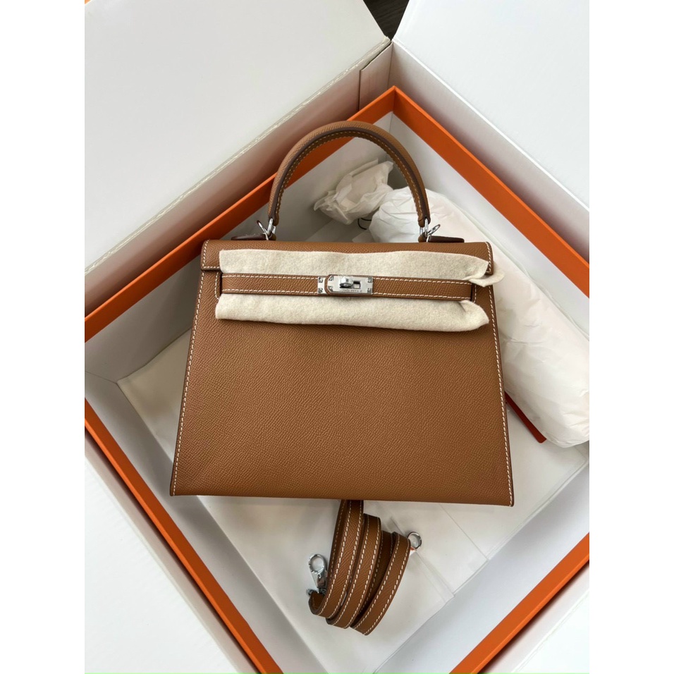 Túi cầm tay đeo chéo HERME KELLY SZ25 KHÓA BẠC SC