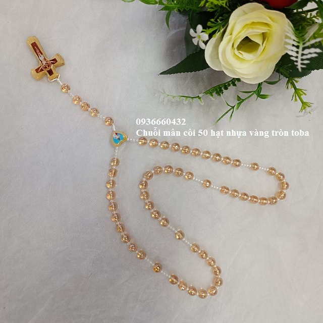 Chuỗi tràng hạt mân côi nhựa vàng hạt tròn toba dây dài 55 hạt - quà tặng công giáo