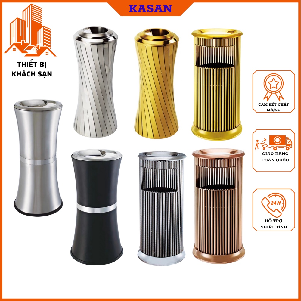 Thùng đựng rác để sảnh khách sạn, nhà hàng, trang trí sảnh lễ tân, chất liệu inox, inox mạ vàng, sang trọng