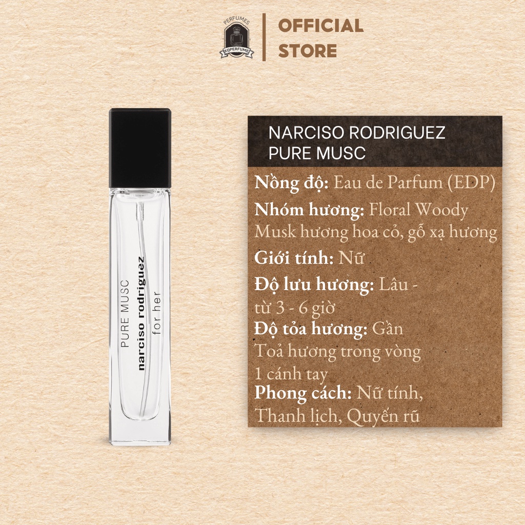 Nước Hoa Nữ Mini Chiết Narciso Rodriguez Pure Musc For Her ( Nar Trắng ) chiết 10ml