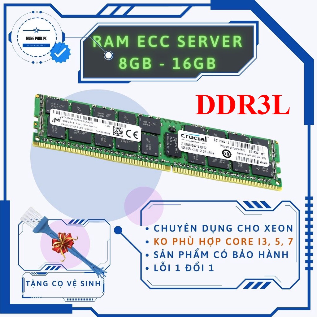 Ram Server ECC DDR3L 8gb 16gb bus 1066 1333 1600 1866 chính hãng SKhynix Samsung Micron Adata Crucial | Hưng Phúc PC