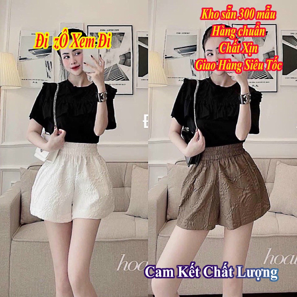 Quần short nữ dập nổi 3D xốp phồng cao cấp - Quần sooc xốp hoa phối nhiều kiểu áo năng động Đi Zô Xem Đi