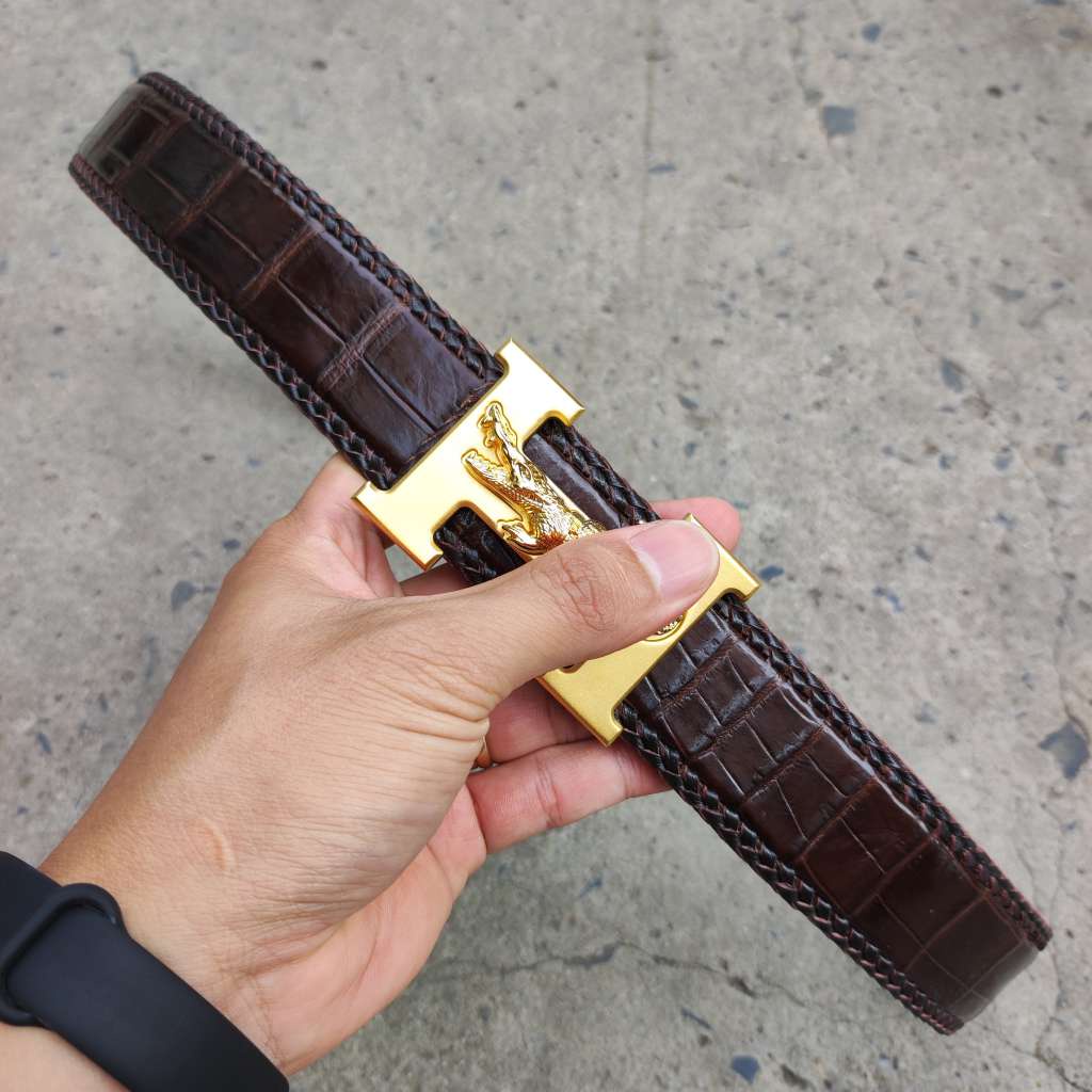 Dây nịt da bụng cá sấu liền tấm 4cm  H29N1