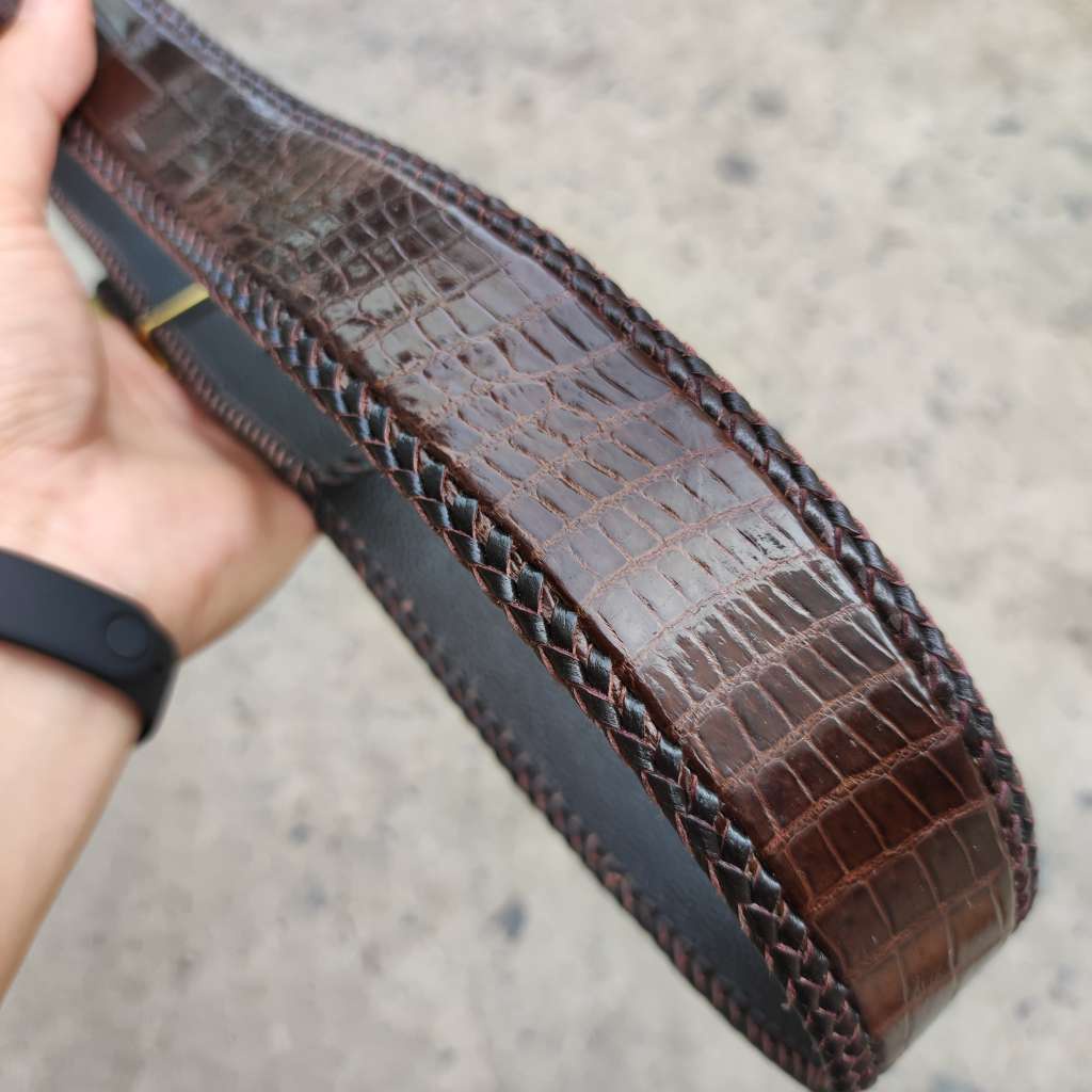 Dây nịt da bụng cá sấu liền tấm 4cm  H29N1