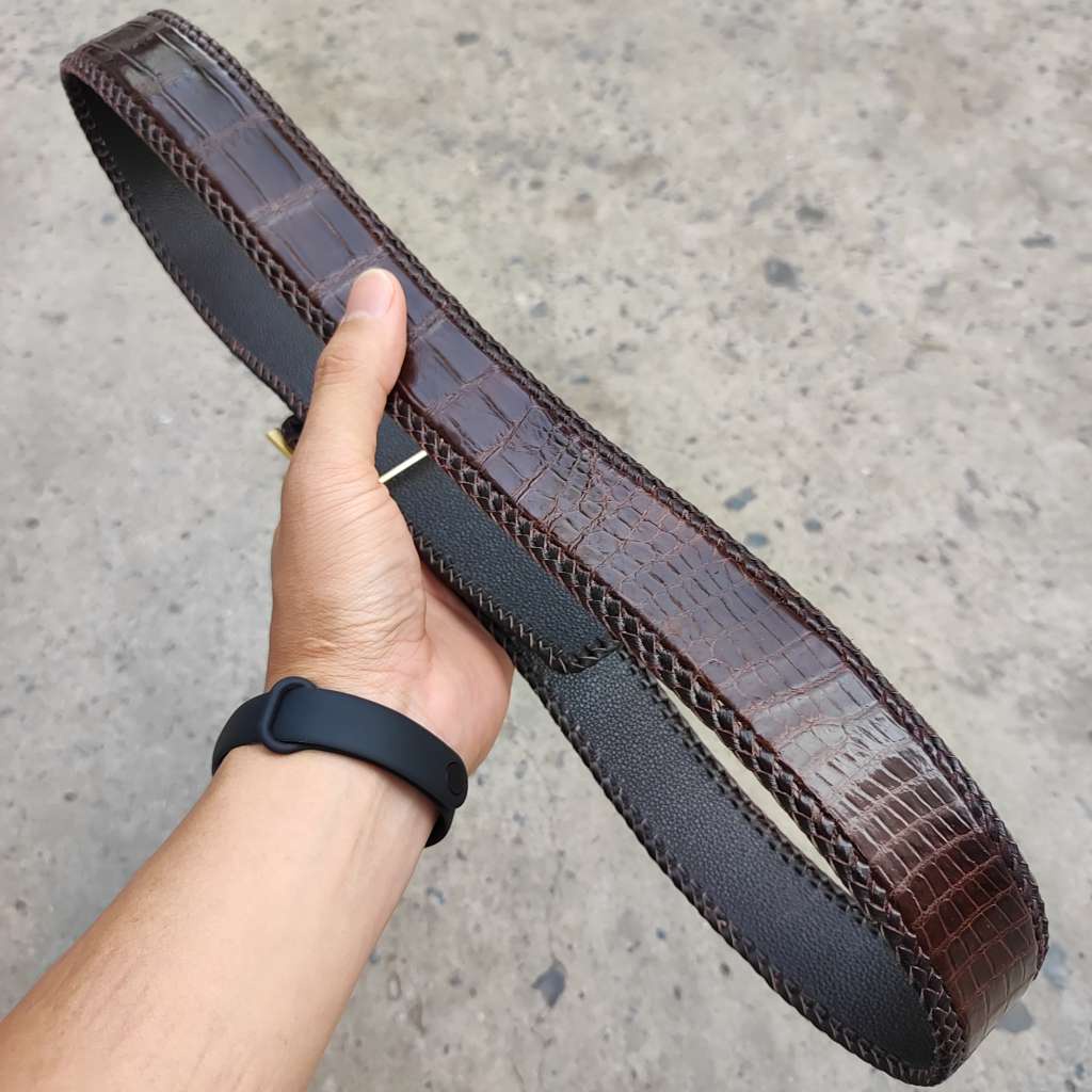 Dây nịt da bụng cá sấu liền tấm 4cm  H29N1