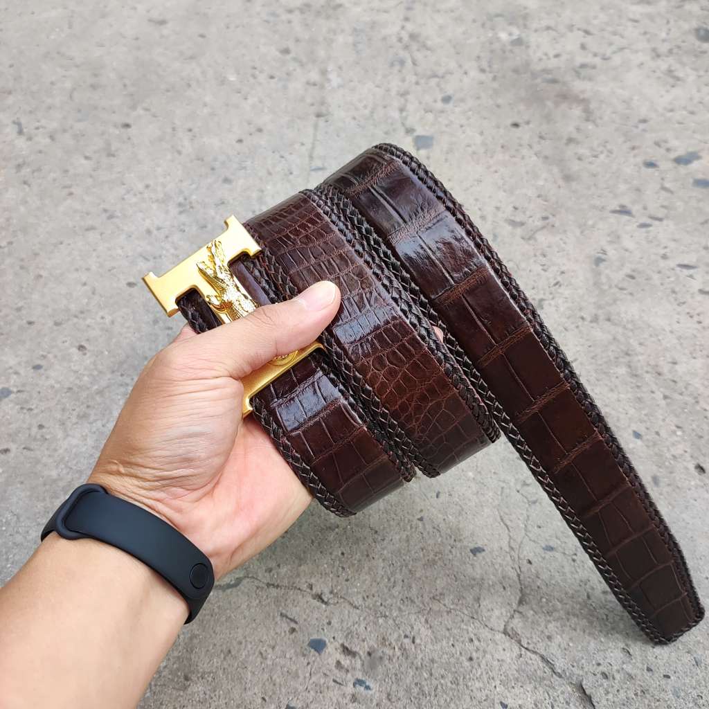 Dây nịt da bụng cá sấu liền tấm 4cm  H29N1