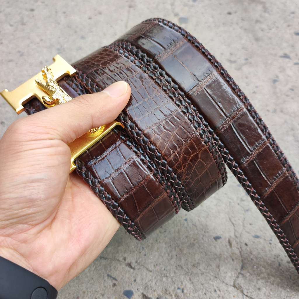 Dây nịt da bụng cá sấu liền tấm 4cm  H29N1