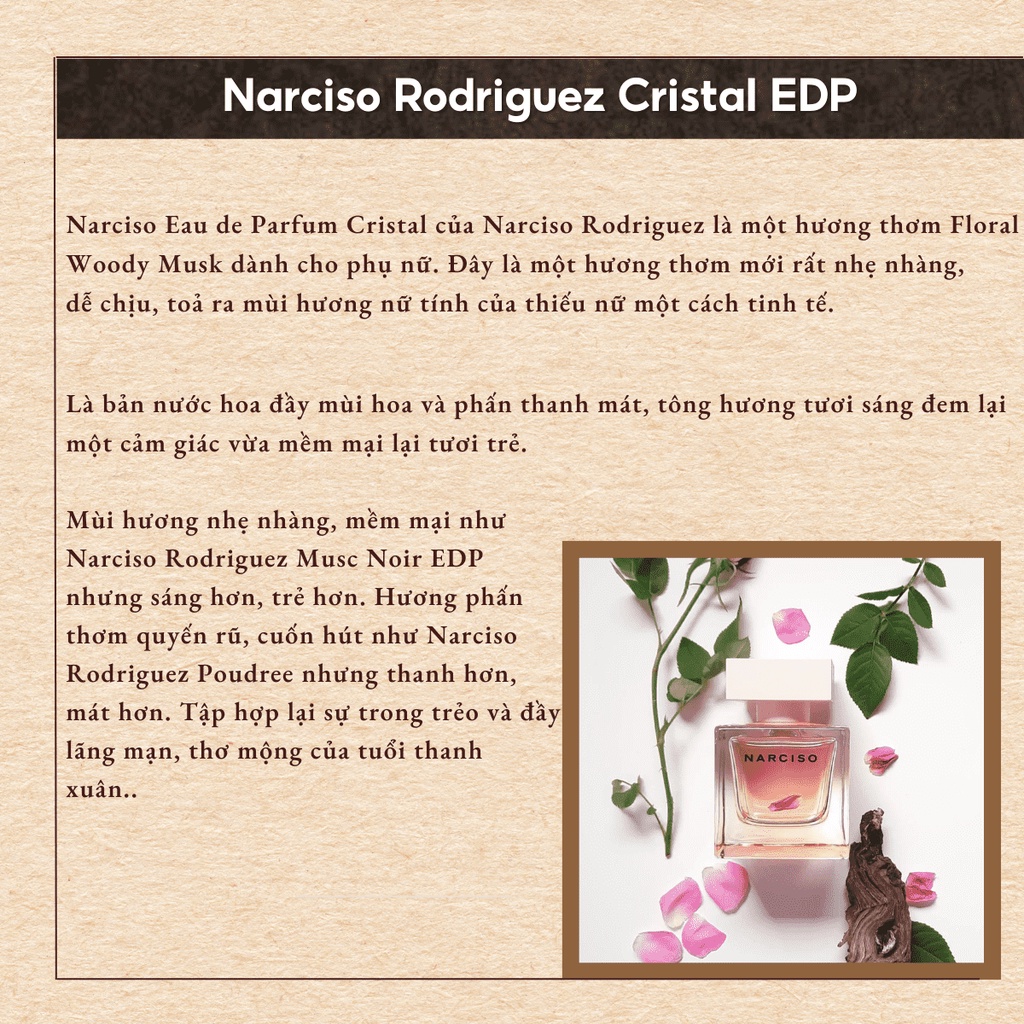 [Chính hãng] Nước Hoa Nữ Mẫu Thử Chiết Mini NARCISO CRISTAL EDP Chiết 10ml | BigBuy360 - bigbuy360.vn