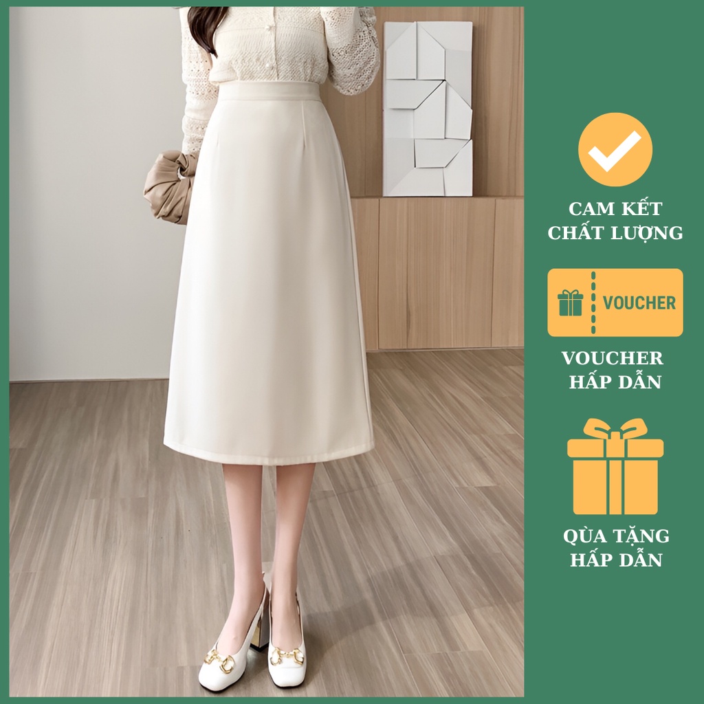 Chân Váy Chữ A Công Sở Dáng Dài Cạp Cao Xẻ Sau