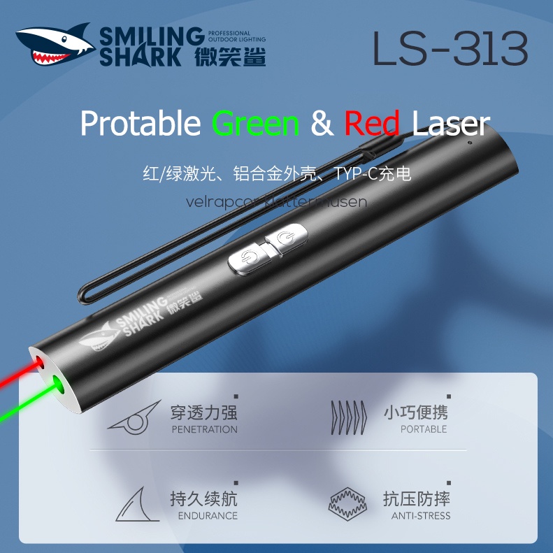 SmilingShark LS313 Đèn pin laser con trỏ laser xanh đỏ Type-C có thể sạc lại cho con trỏ chơi trò chơi dạy con trỏ powerpoint