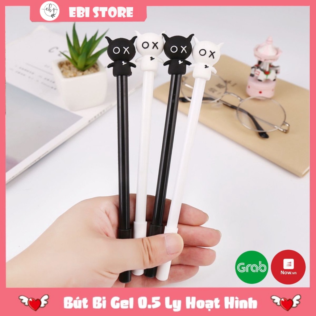 Bút Bi 0.5 Ly ❤️ Bút Gel Viết Mực Đen Đầu Hoạt Hình Siêu Dễ Thương, Viết Siêu Nét