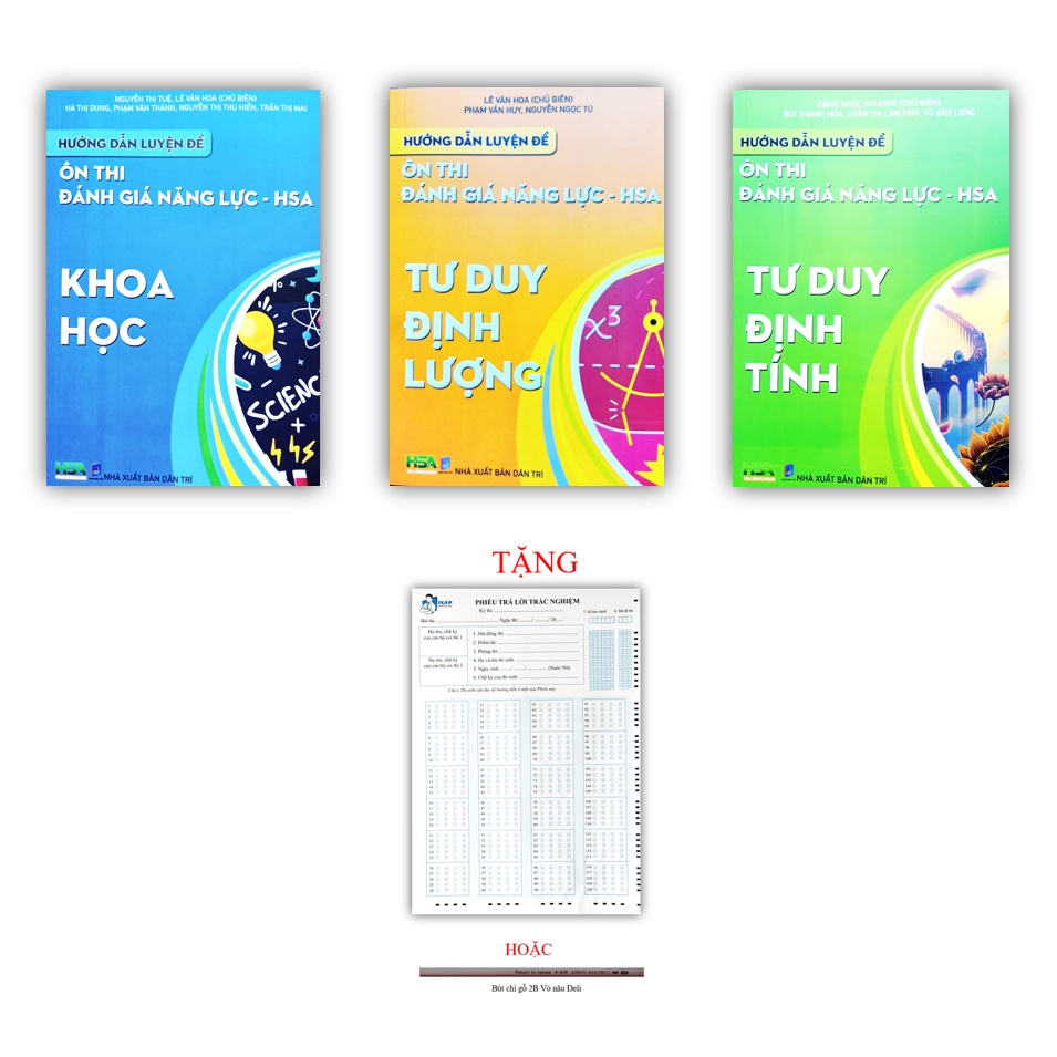 Sách - Combo 3 cuốn Hướng dẫn luyện đề ôn thi Đánh giá năng lực - HSA ( Khoa Học + Tư duy định lượng + Định Tính )