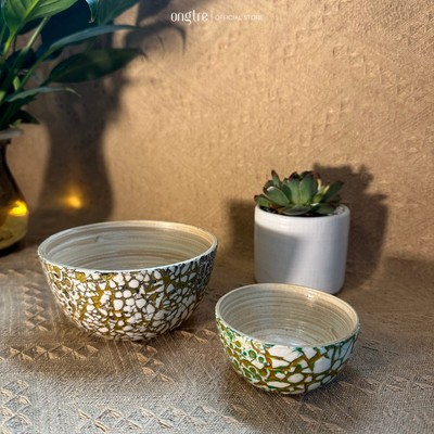 Bát Tre Cuốn Khảm Trai ONGTRE, Bát Đựng Salad, Đồ Ăn, Hoa Quả, Decor Bàn Ăn, Quà Tặng Thủ Công, Nhà Hàng, Khách sạn