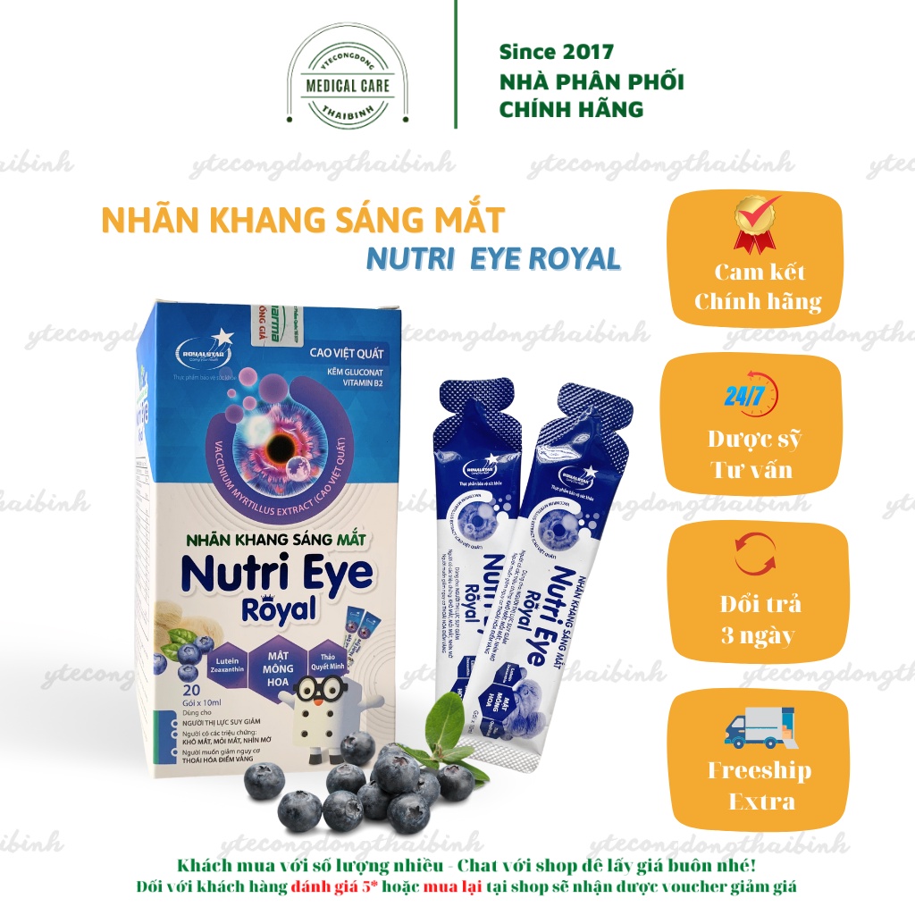 Sáng mắt NUTRI EYE ROYAL dạng nước bổ mất tăng cường thị lực chống khô mắt mỏi mắt nhìn mờ cải thiện thị lực Hộp 20 gói
