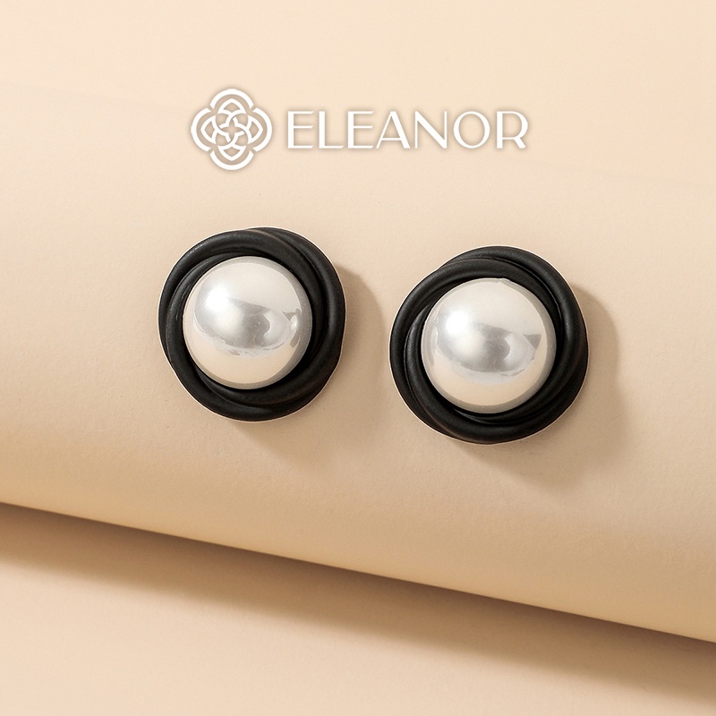 Bông tai nữ chuôi bạc 925 Eleanor Accessories đính ngọc trai nhân tạo viền đen phụ kiện trang sức 5135