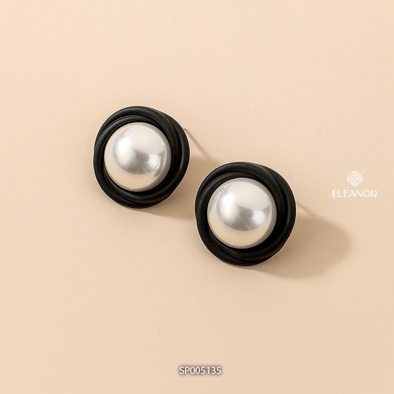 Bông tai nữ chuôi bạc 925 Eleanor Accessories đính ngọc trai nhân tạo viền đen phụ kiện trang sức 5135