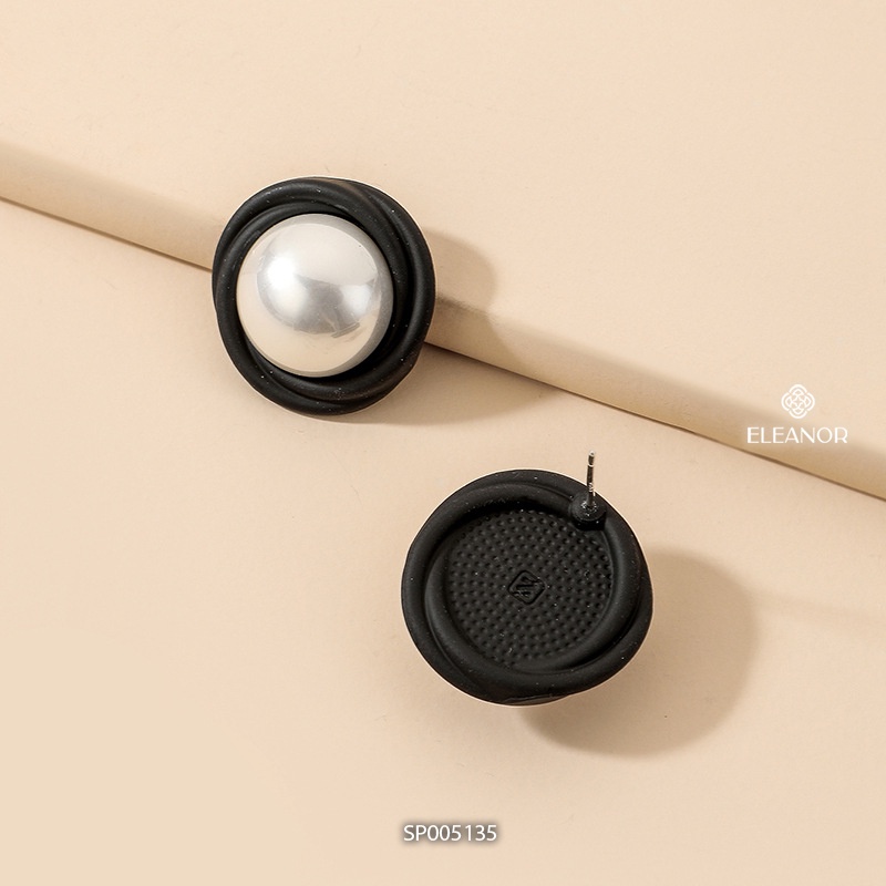 Bông tai nữ chuôi bạc 925 Eleanor Accessories đính ngọc trai nhân tạo viền đen phụ kiện trang sức 5135
