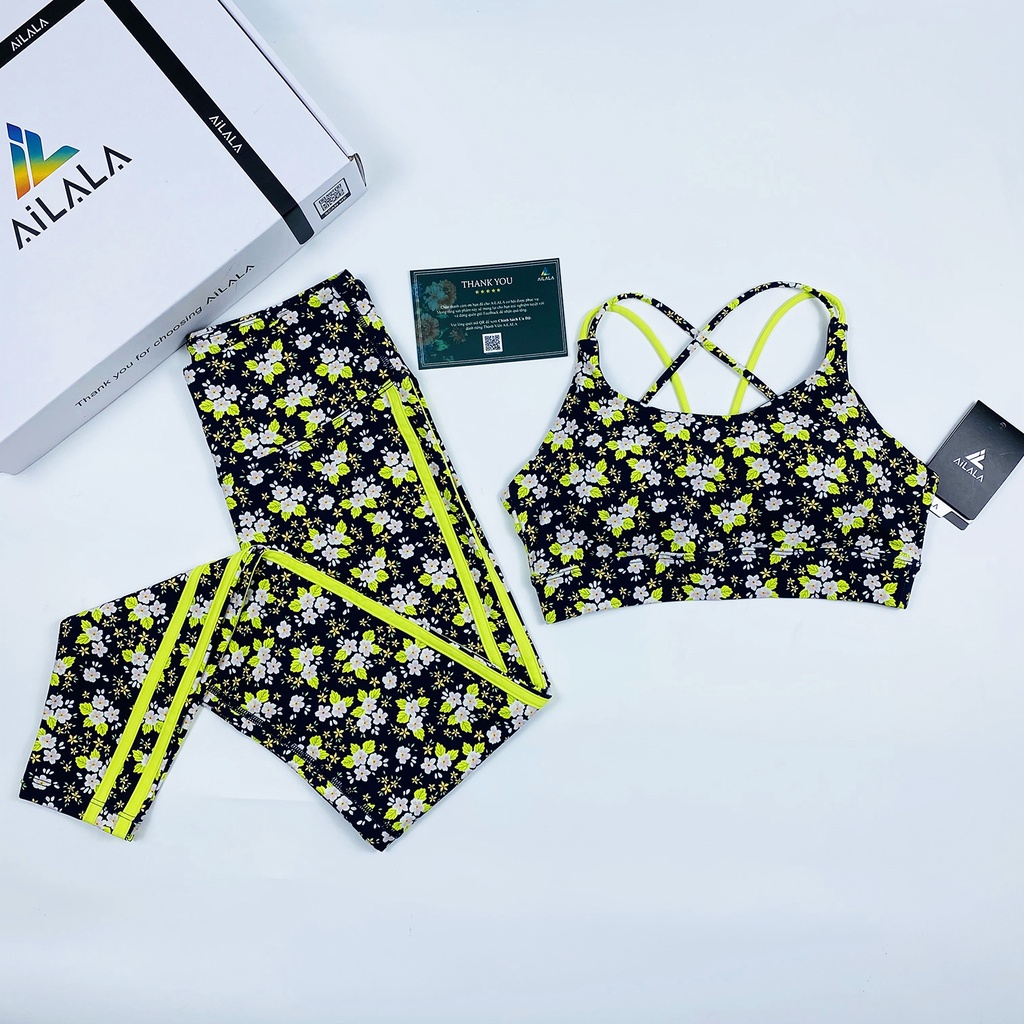 Bộ đồ tập Yoga Gym Pilates Nữ đẹp cao cấp AiLALA LUX57 họa tiết hoa mai