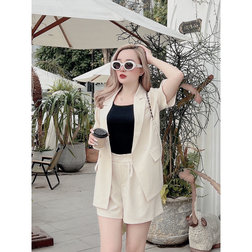 Set blazer quần sooc bộ blazer nữ quần sooc chất vải xước công sở size s m