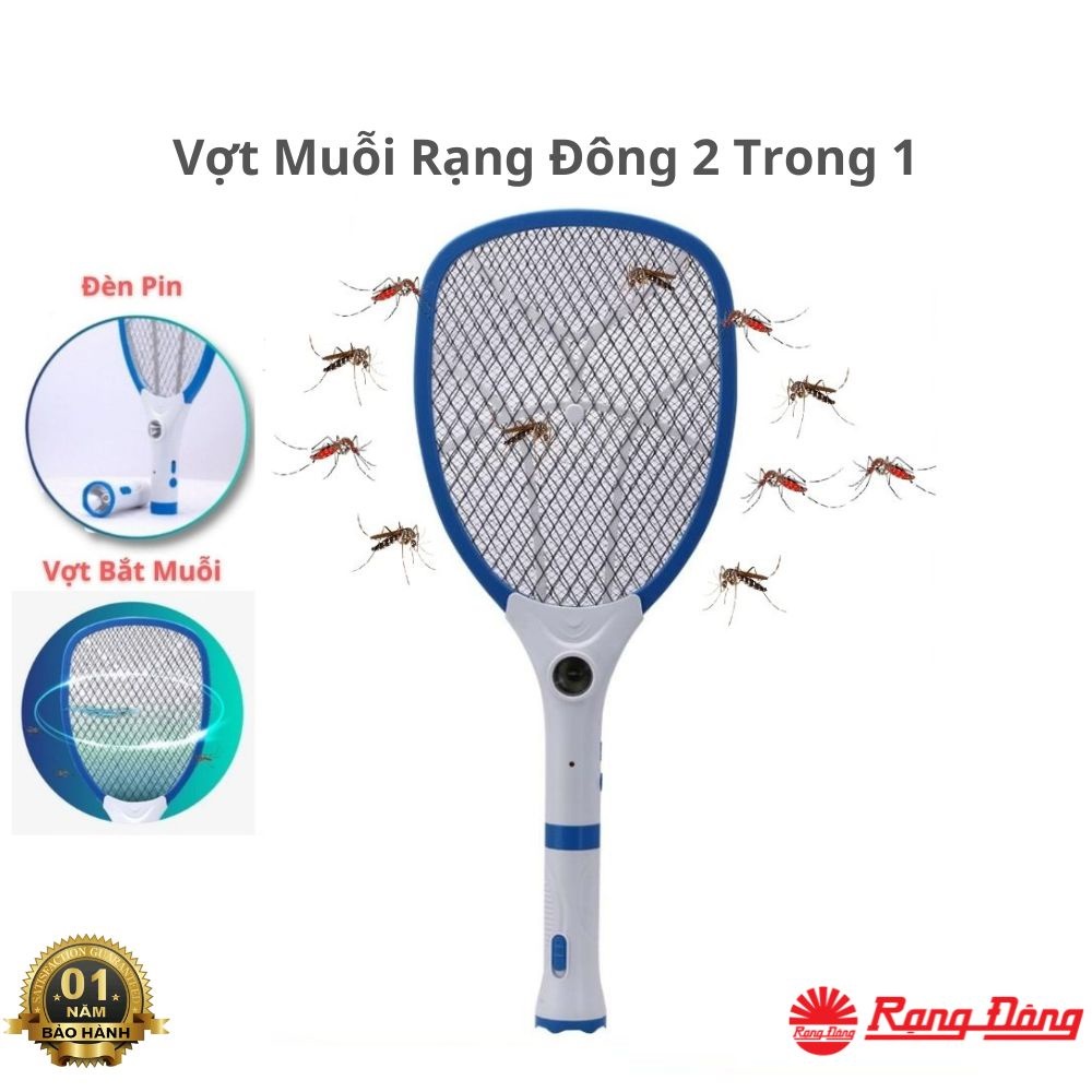 Vợt muỗi 2 trong 1 Rạng Đông VBM RD.02 cao cấp - Vợt bắt muỗi điện tử 2 trong 1 Có kiêm đèn pin siêu sáng longtime.watch