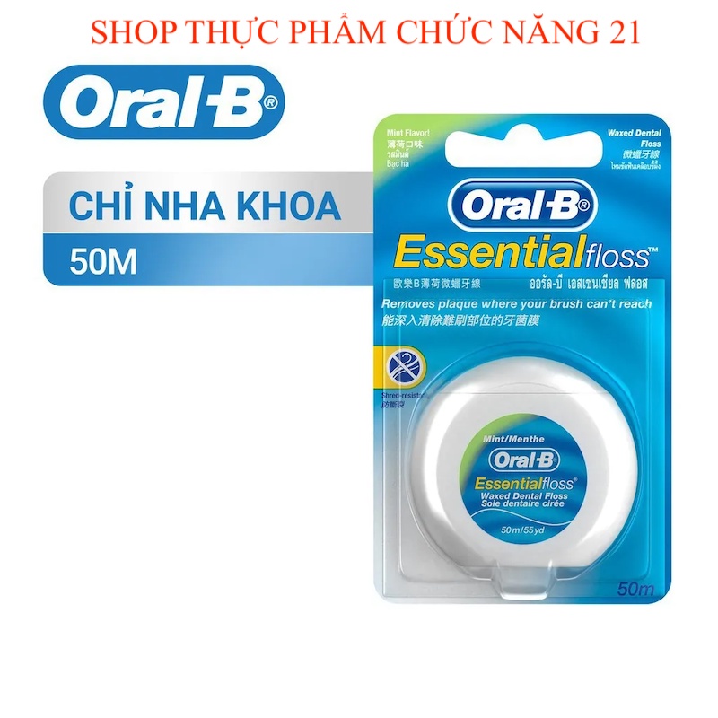 CHỈ TƠ NHA KHOA Oral-B Essential Floss - Hỗ trợ làm sạch giữa các khe răng ( Cuộn x 50m )