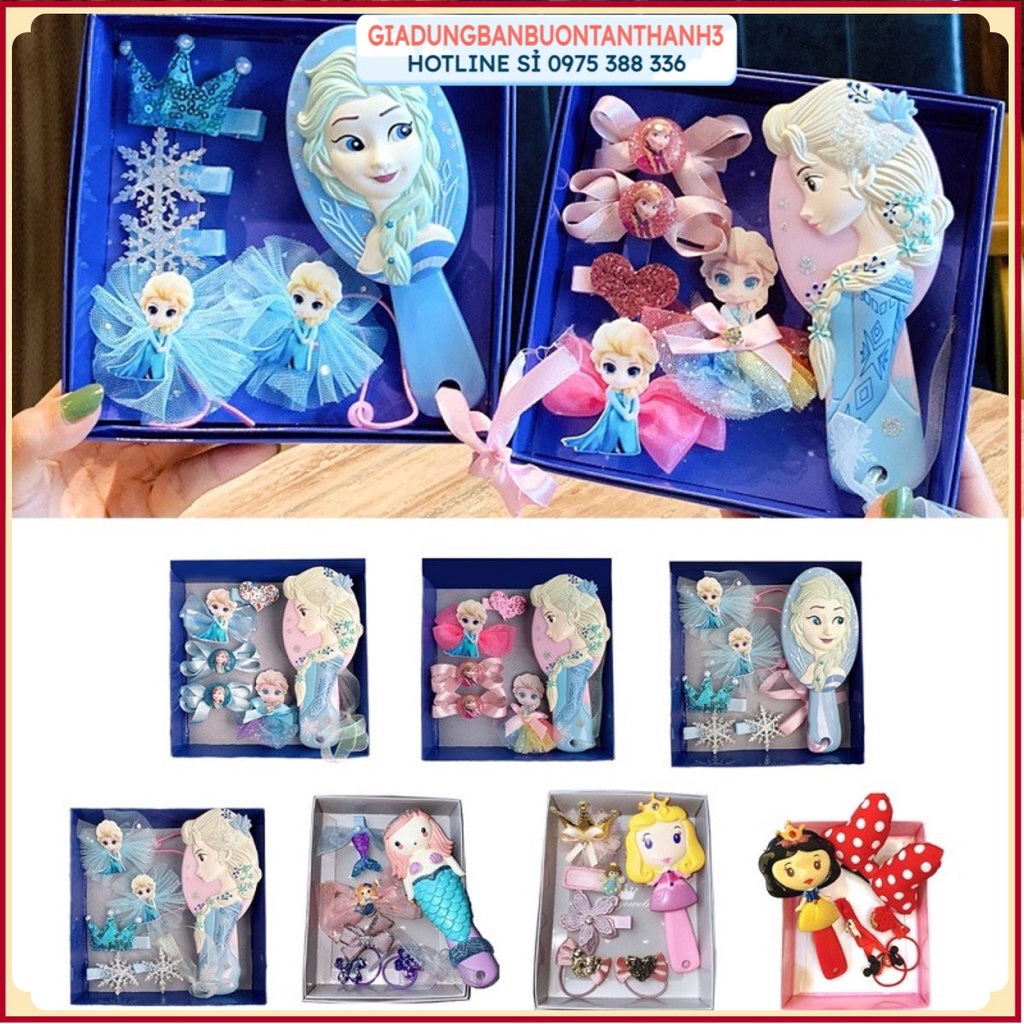 Set 6 kẹp tóc và lược công chúa Elsa giúp bé thật nổi bật và duyên dáng, Kẹp tóc và lược phong cách hoạt hình cho bé yêu