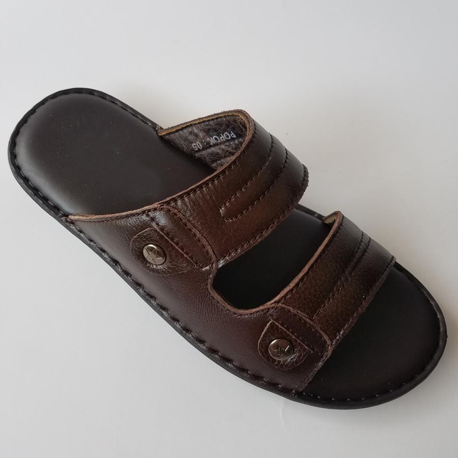 Dép Da Nam Da Bò Thật, Dép Nam Quai Ngang Da Bò Thật Cao Cấp HKT Shop DNA712