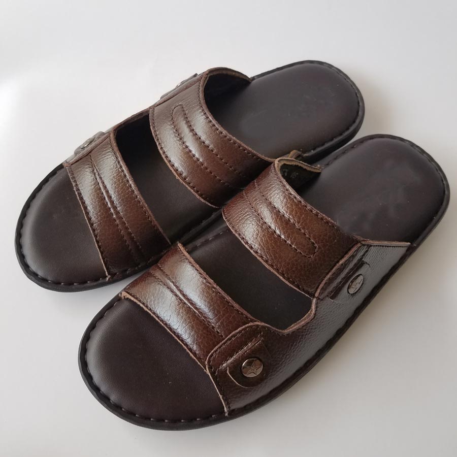 Dép Da Nam Da Bò Thật, Dép Nam Quai Ngang Da Bò Thật Cao Cấp HKT Shop DNA712