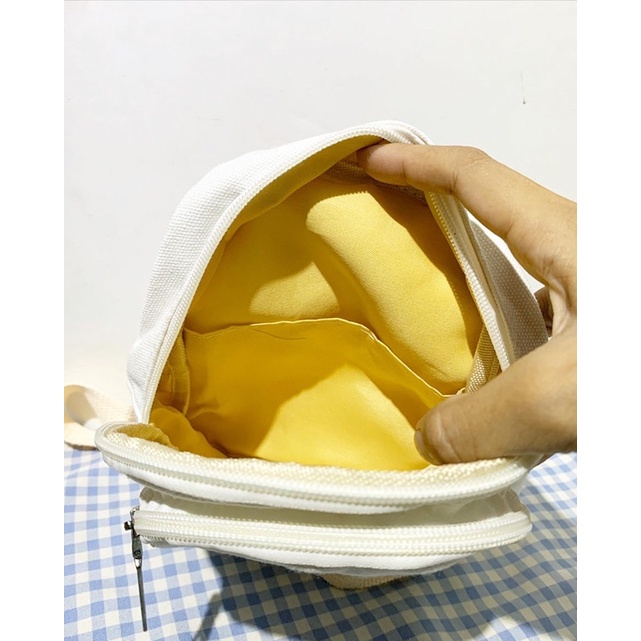 Balo mini trắng  vải canvas thêu chữ