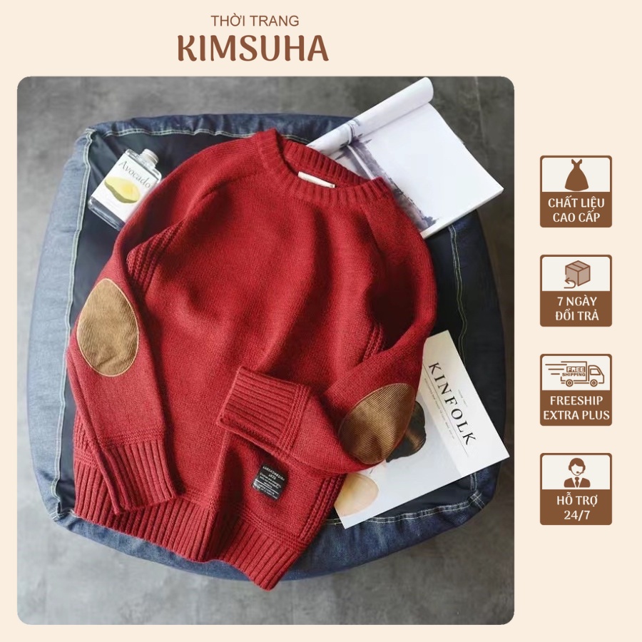 Áo Len Nam Cổ Tròn Dài Tay Áo Sweater Len Dày Dặn Phối Đệm Tay Style Hàn Quốc