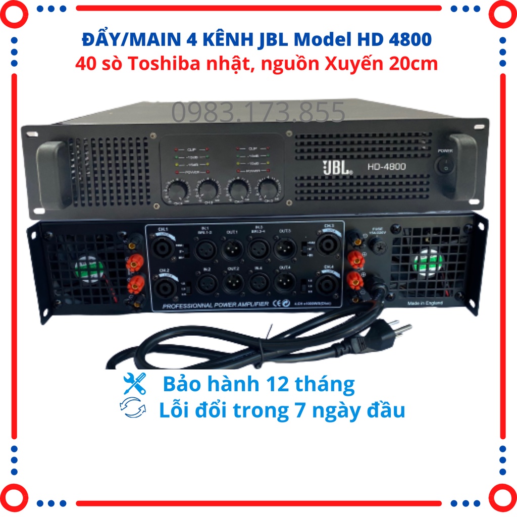 Cục đẩy công suất 4 kênh jbl HD4800, 40 sò, 1200w/kênh, tiếng sáng full dải tần ,công suất khỏe,bảo hành 12 tháng.