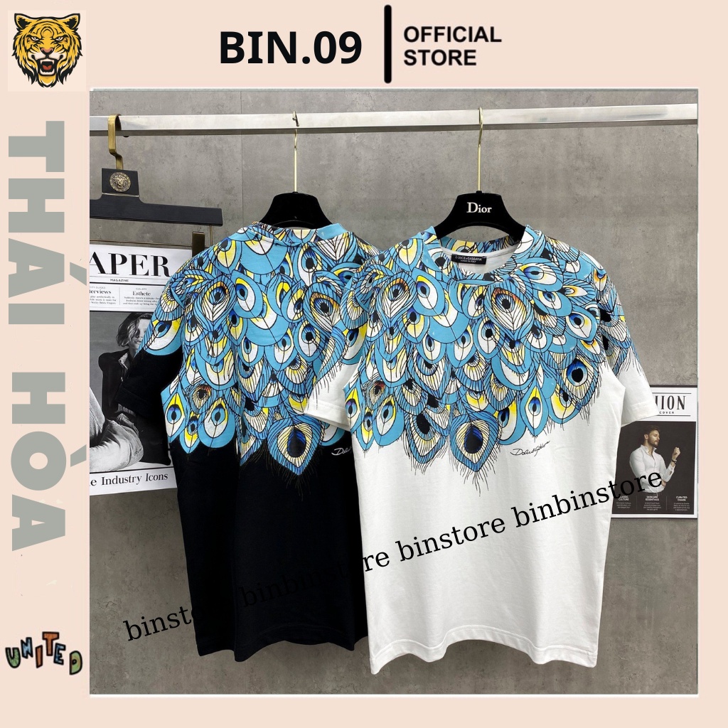 Áo Phông Nam Nữ In Họa Tiết Cánh Công Quanh Cổ. Áo Cộc Tay Siêu Cấp Chất Liệu Cotton Thấm Hút Mô Hôi 2023