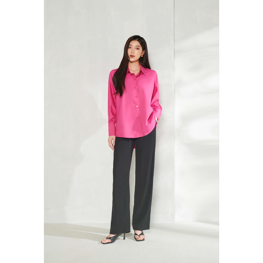 Áo sơ mi nữ dài tay dáng oversized hồng sen_MAIIMER T25102OFT