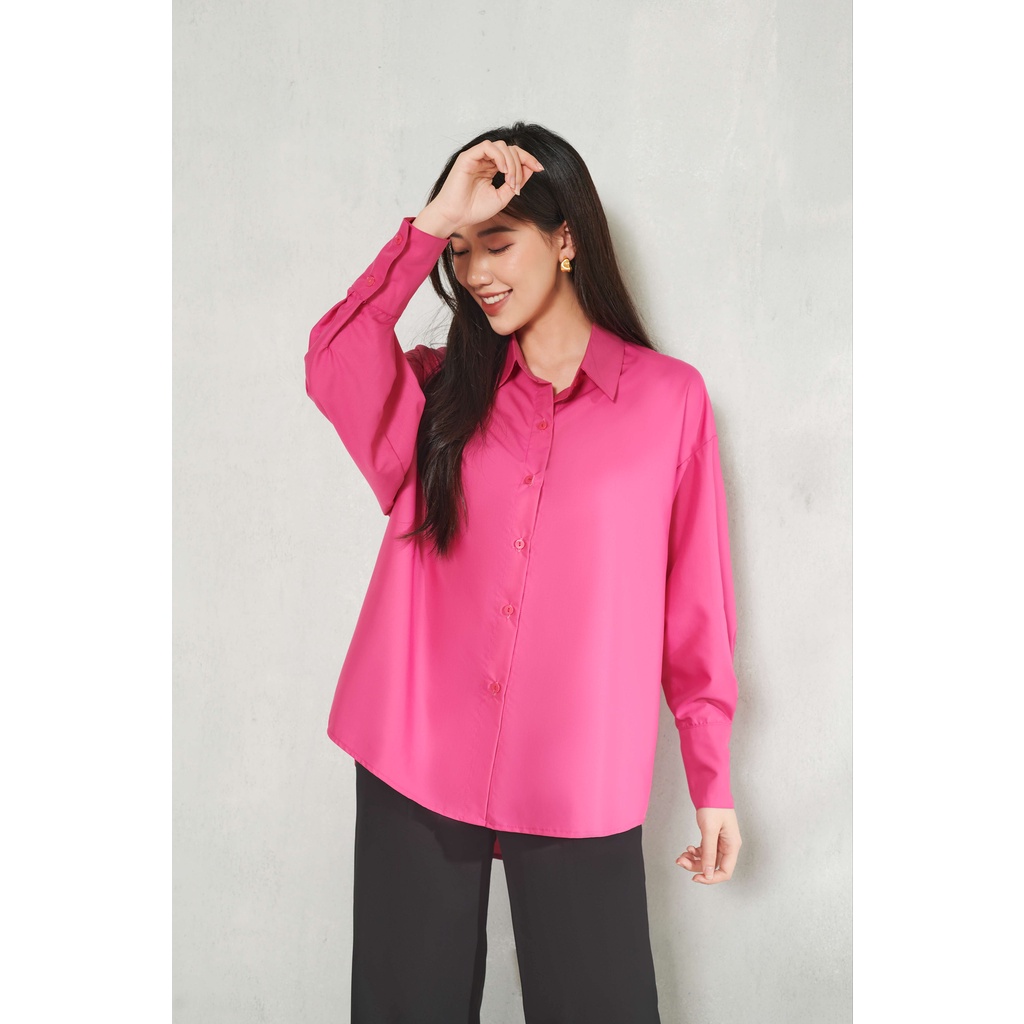 Áo sơ mi nữ dài tay dáng oversized hồng sen_MAIIMER T25102OFT
