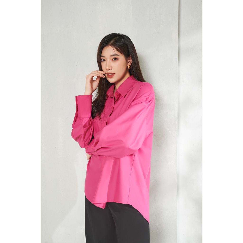Áo sơ mi nữ dài tay dáng oversized hồng sen_MAIIMER T25102OFT