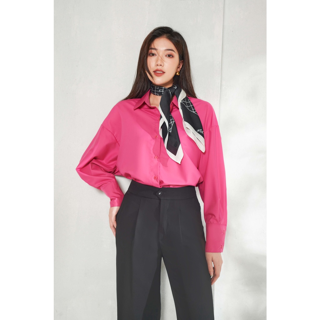 Áo sơ mi nữ dài tay dáng oversized hồng sen_MAIIMER T25102OFT