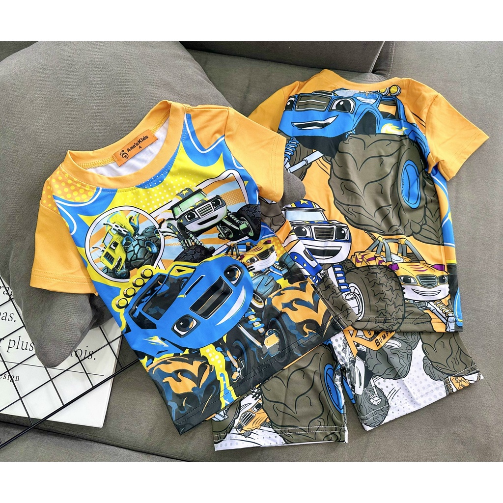 Bộ tay ngắn quần đùi lửng Thun lạnh 3D loại 1 Annkids size nhí 12-23kg bé trai hoạt hình cực ngầu-Quần áo trẻ em-Pikakid