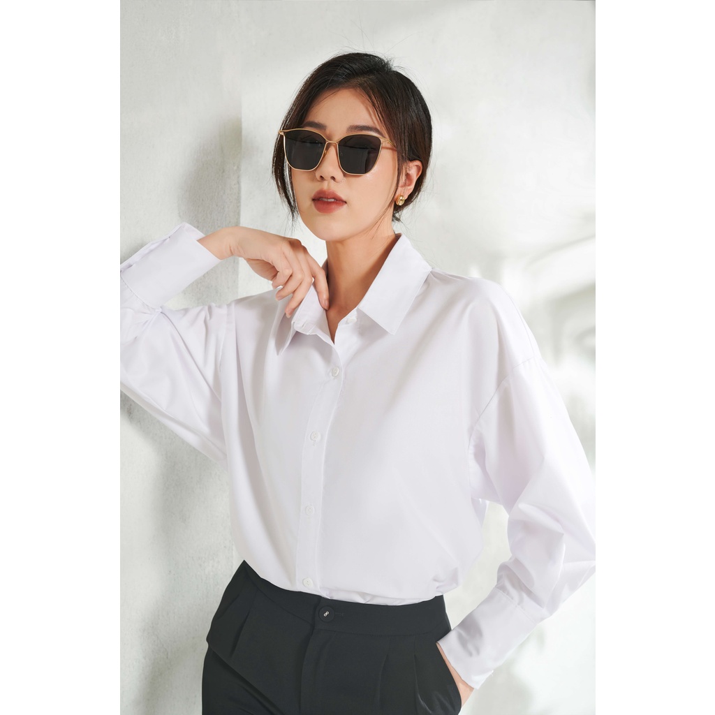 Áo sơ mi nữ dài tay dáng oversized trắng_MAIIMER T25102OFT