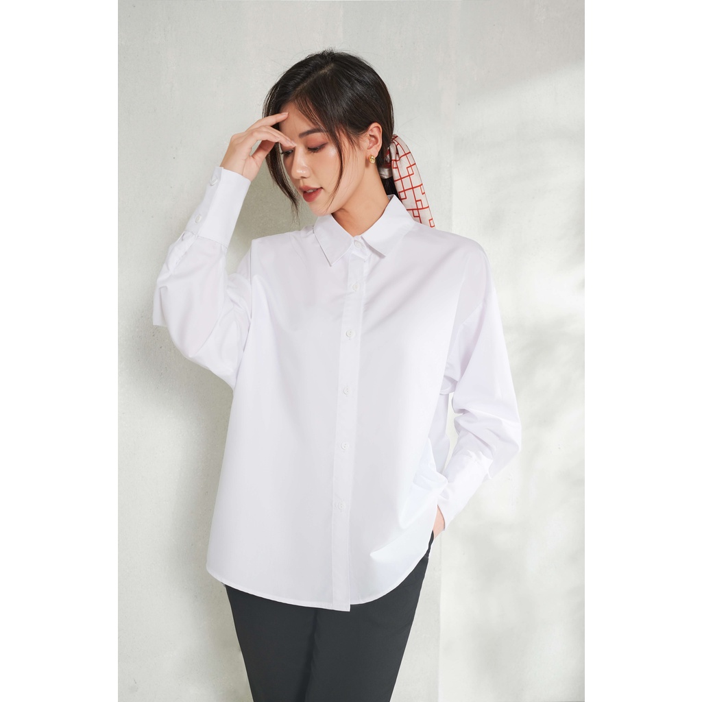 Áo sơ mi nữ dài tay dáng oversized trắng_MAIIMER T25102OFT