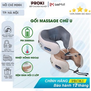 Gối PROKI Hồng Ngoại Chữ U Đa Năng, massage - Máy Mát Xa Cổ Vai Gáy 3 và 4 Chức Năng Hiệu Quả Kiêm Gối Ngủ Tiện Lợi