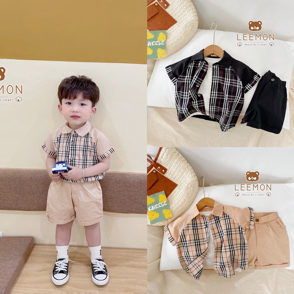 sét sơ mi bbr cho bé trai từ 9-23kg, hàng chính hãng leemon