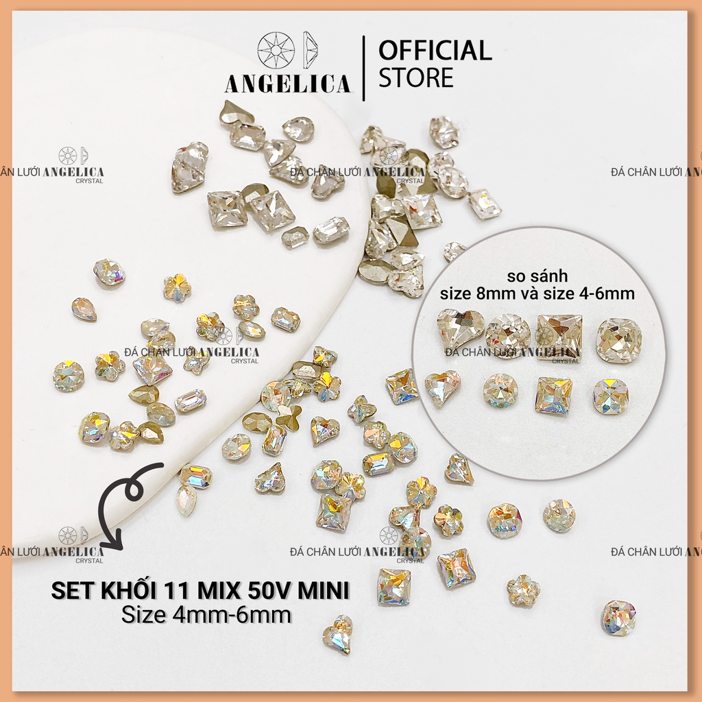 Set mix đá khối thủy tinh nail chân vàng trang trí móng ANGELICA SDK50 SKMN